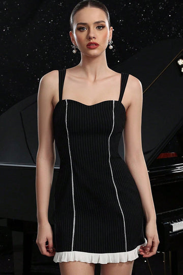 Black Striped Spaghetti Straps Bodycon Cocktail Dress